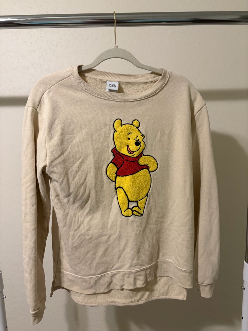 Disney Winnie the Pooh Cream Crewneck with Red Shirt Embroidery